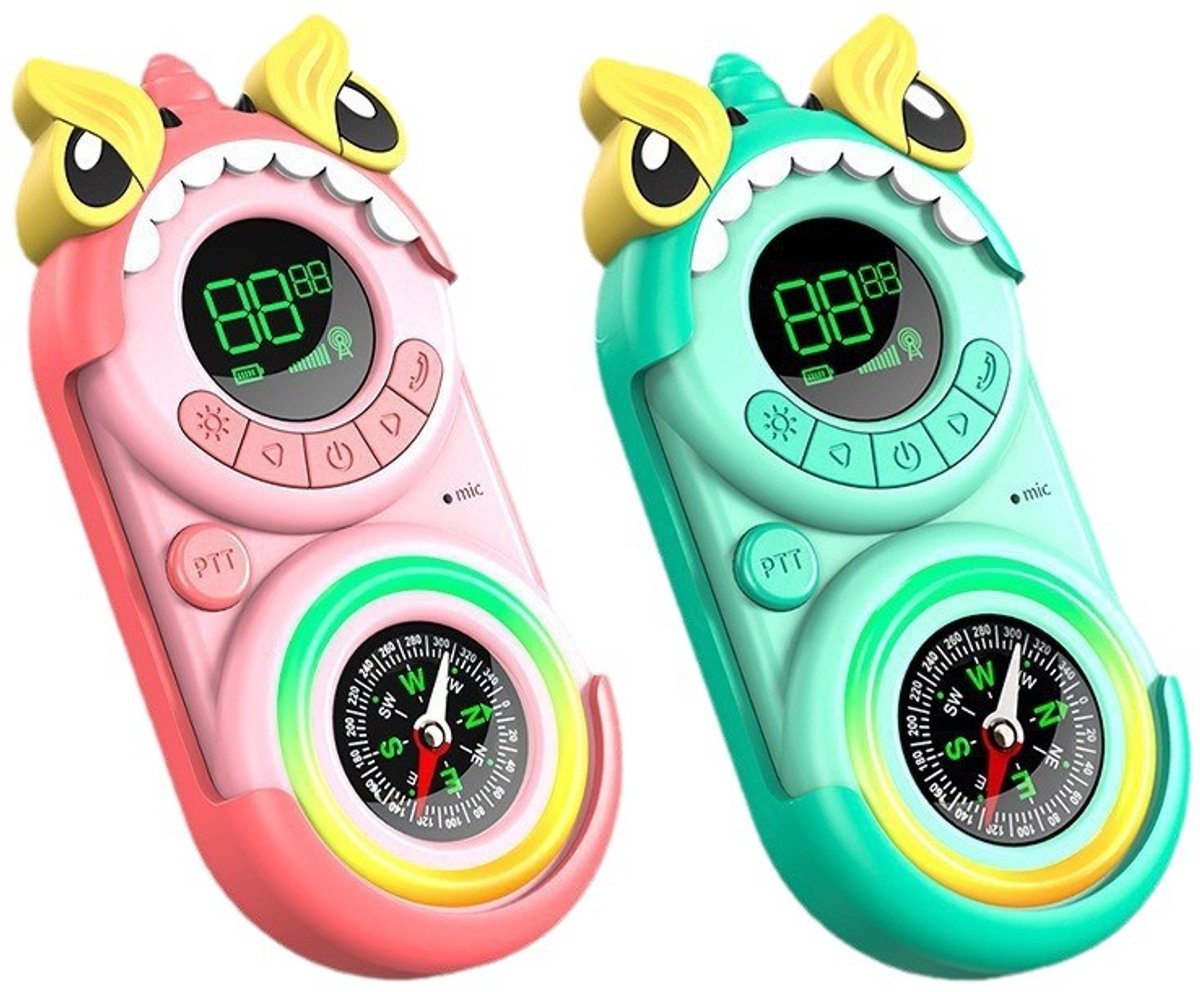 Walkie Talkie Voor Kinderen - Portofoon - Set van 2 Stuks-Talkie voor Kinderen en Volwassenen |3km afstand | Speelgoed cadeau | Hoge kwaliteit Walkie talkie-Kompas|Groen +Roze